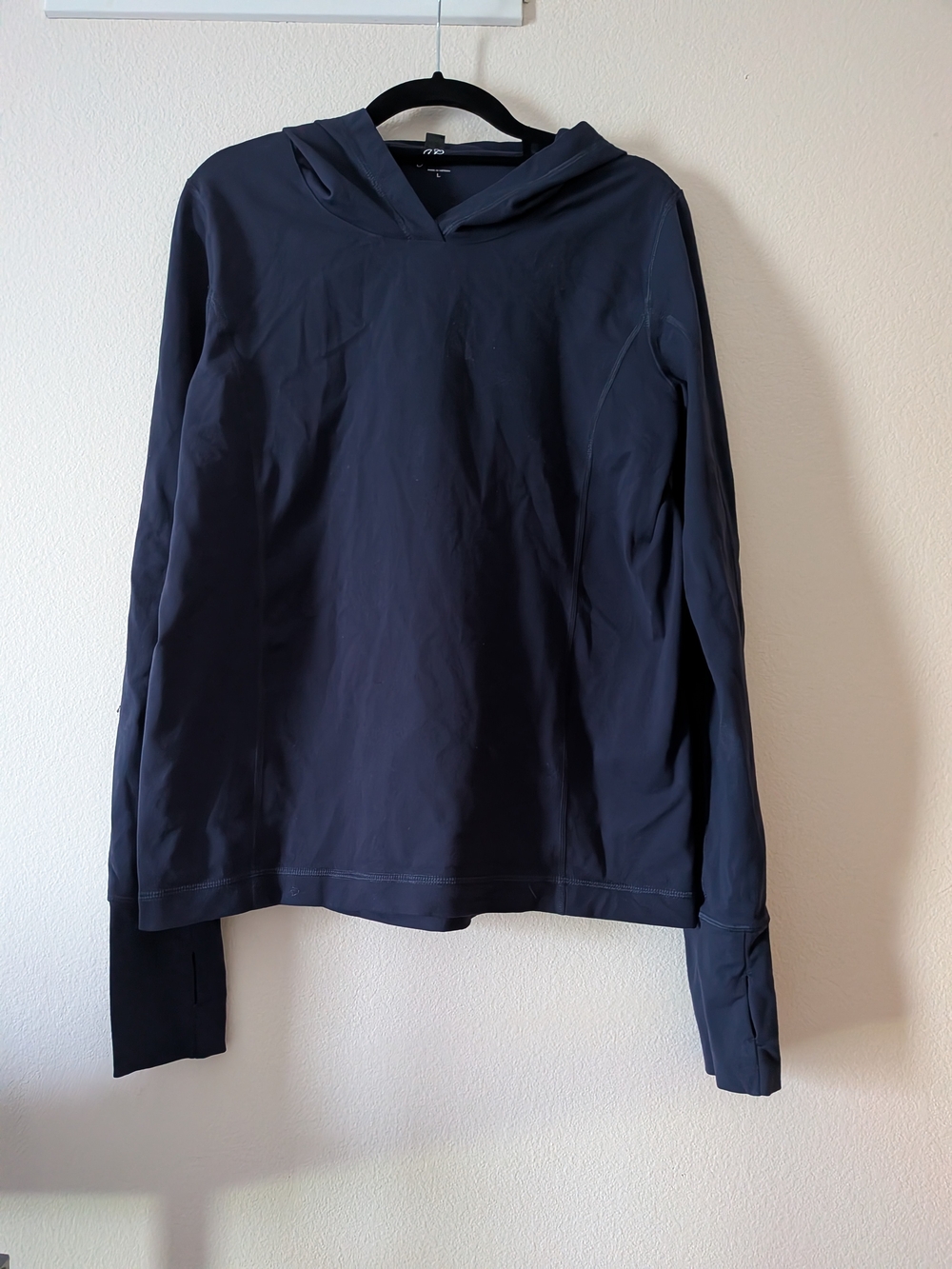 J. Crew Navy Blue Supplex Lycra Pullover Hoodie w/ Thumbholes - Women's L